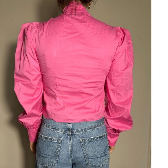 ASOS Luxe Hot Pink Puffy Sleeve Corset Style Top With Bow Size 8 NWT - Picture 3 of 5